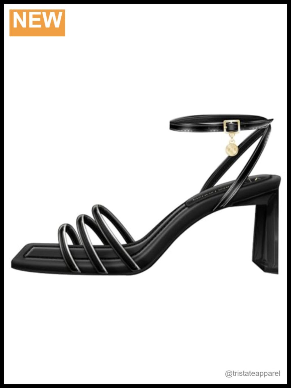 Block Heel Platform Sandal with Ankle Strap and Charm Square Toe